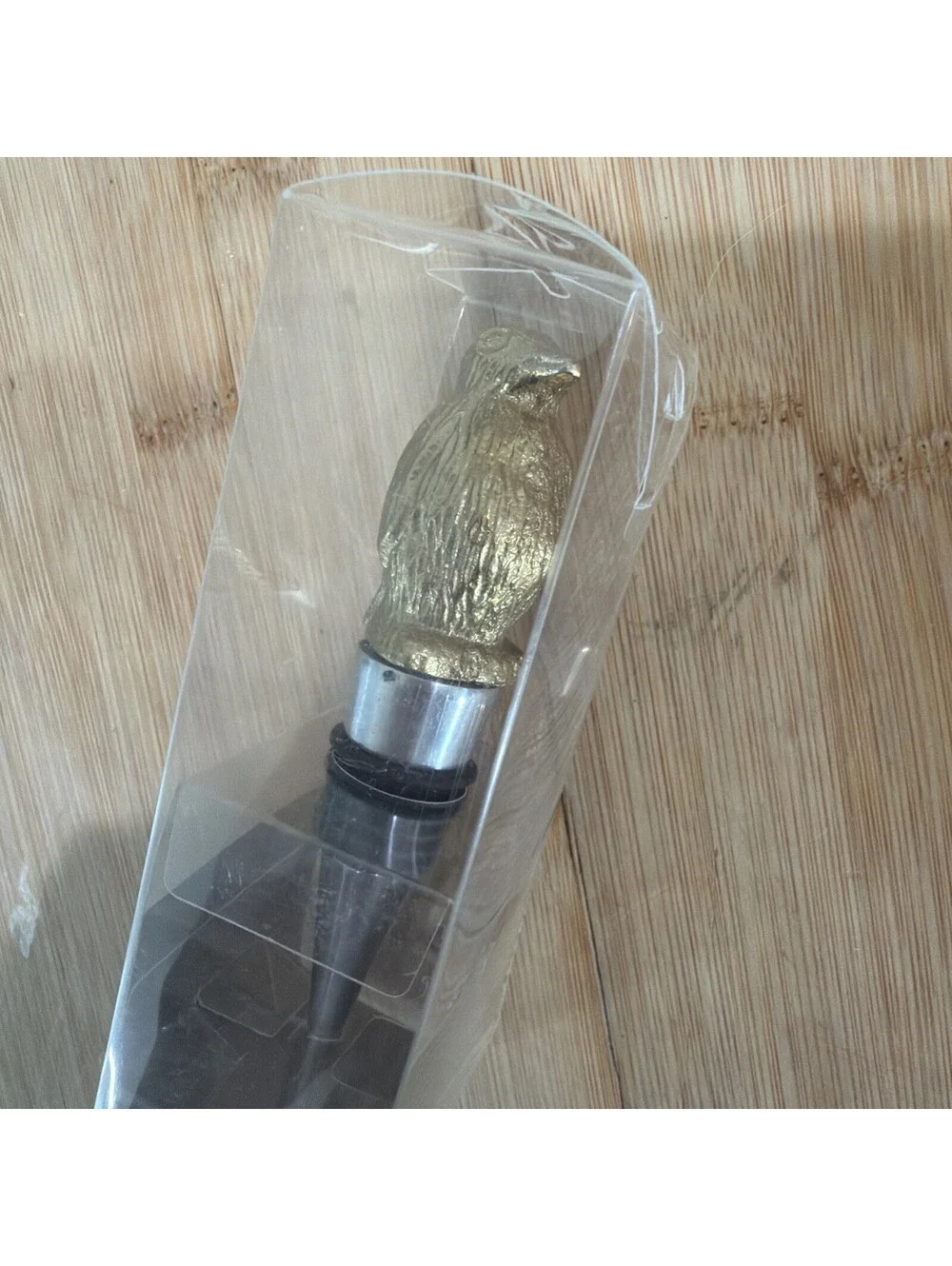 Pier 1 Imports VTG Penguin Wine Bottle Topper Christmas Holiday Gold - New